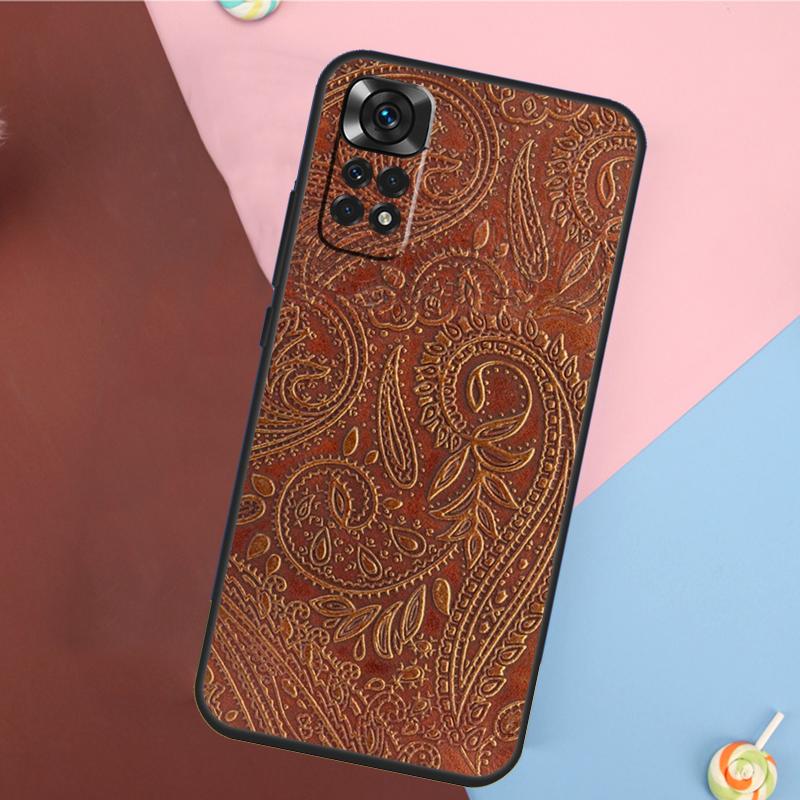 Коричневая тисненая кожаная накладка для Xiaomi Redmi Note 13 14 Pro 12 11 9 10 9S 10S 11S 12S Redmi 14C 10C 12C 13C Чехол