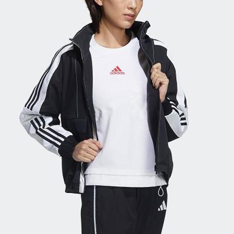 (WMNS) adidas Stripe Colorblock Hooded Jacket Black Women's GP0634