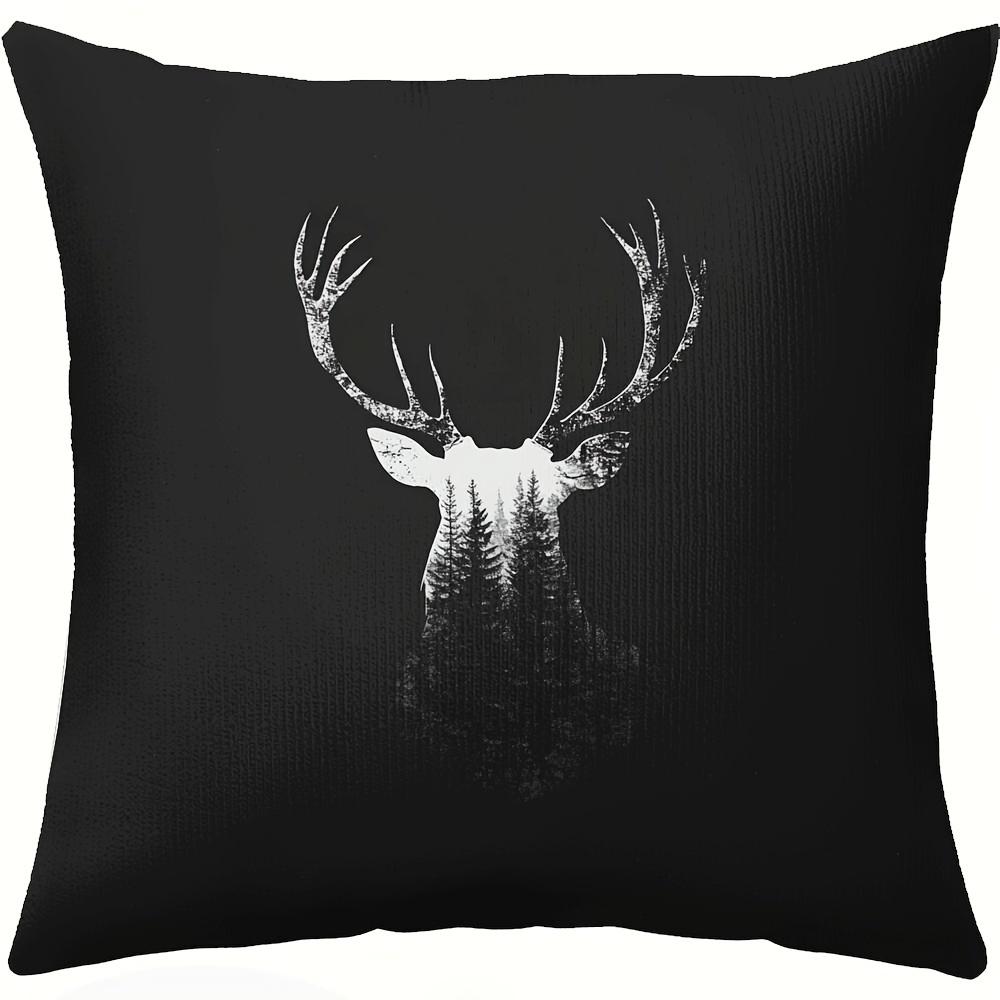1pc, Deer Head Pattern Pillowcase, Single-Sided Print, Adds Style to Any Room, Zipper Closure, Halloween Christmas Decoration, Please Note, Pillow Ins