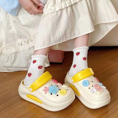 Дофаминовые толстоподошвенные туфли с отверстиями женские летние для улицы нескользящие увеличивающие рост милые пляжные сандалии сумка голова полушлепанцы