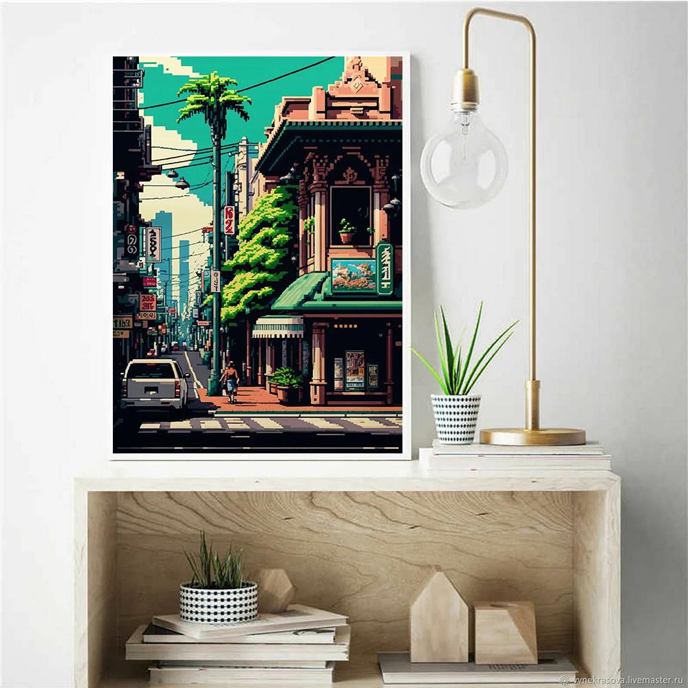 Diy Алмазная картина Мозаика Дом Улица Полный квадрат Круглая вышивка Мозаика Пейзаж Домашний декор