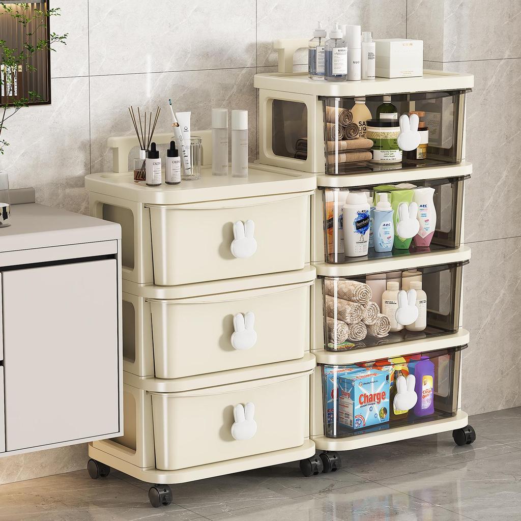 Rabbit Trolley: Multi-layer Cart with Wheels and Drawer for Children's Books and Storage