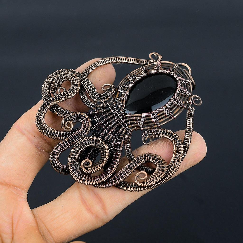 Black Onyx Jewelry, 999 Copper Wire Wrapped Pendant Handmade Gemstone Jewelry, Gifts For Wife Brand New Pendant