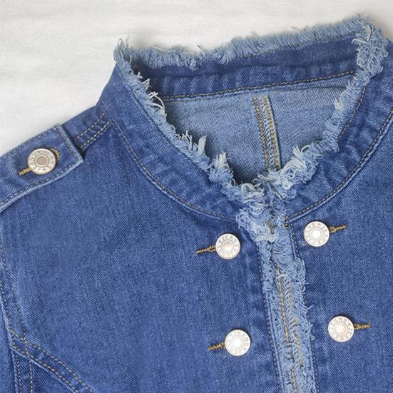 Женская джинсовая куртка с длинным рукавом и необработанным краем, эластичная джинсовая куртка облегающего кроя на пуговицах