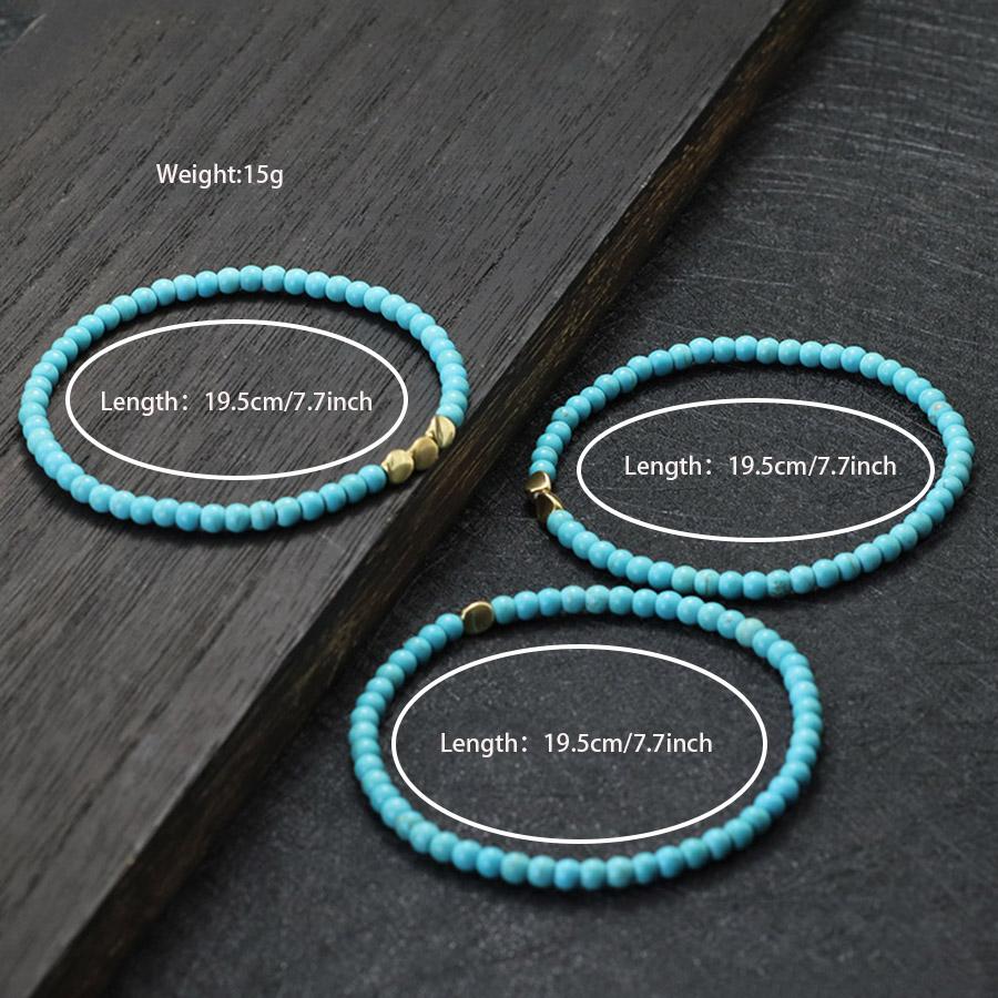 4mm Natural Turquoise Bracelet Single Loop Women Men Stacked Beaded Brass Blue Green Strings Accessories Friends Couple Gifts