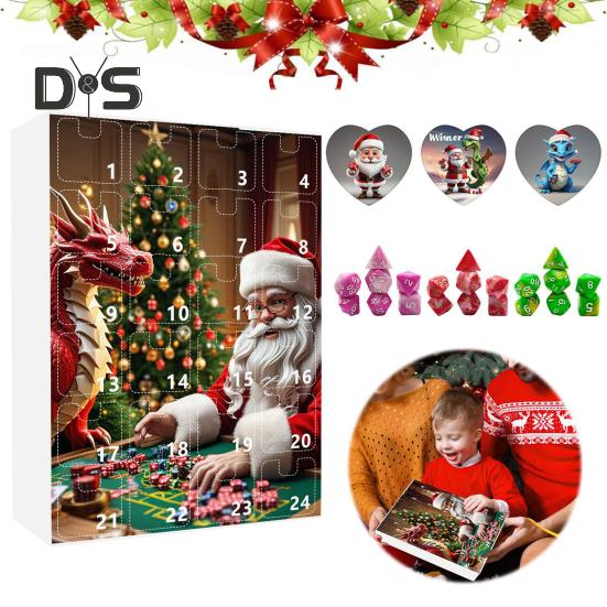 DND Dice Адвент-календарь 2024 Акриловые разноцветные многогранные игральные кости Набор для геймеров Ролевые игры 24-дневный рождественский календарь обратного отсчета