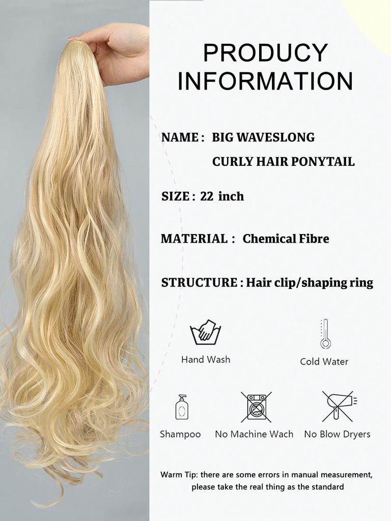 Light Gold Synthetic Graw Clip Big Waves Long Curly Hair Ponytail Hair Extension