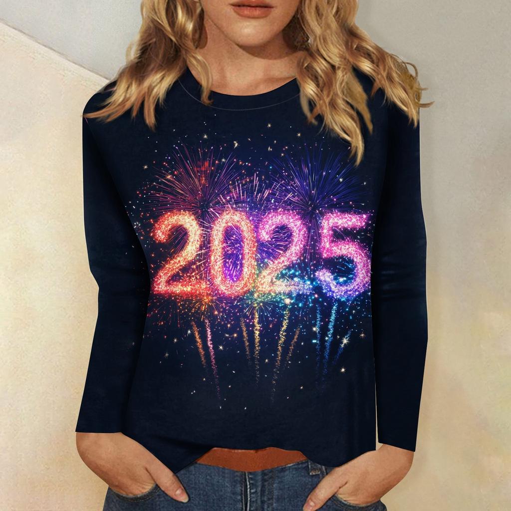 Женская осенне-зимняя футболка с круглым вырезом и длинным рукавом с принтом