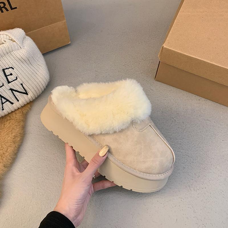Женские мохнатые рот мягкая подошва большой размер утолщенные зимние теплые меховые на подкладке ботильоны нескользящие Баотоу хлопковые полутапочки
