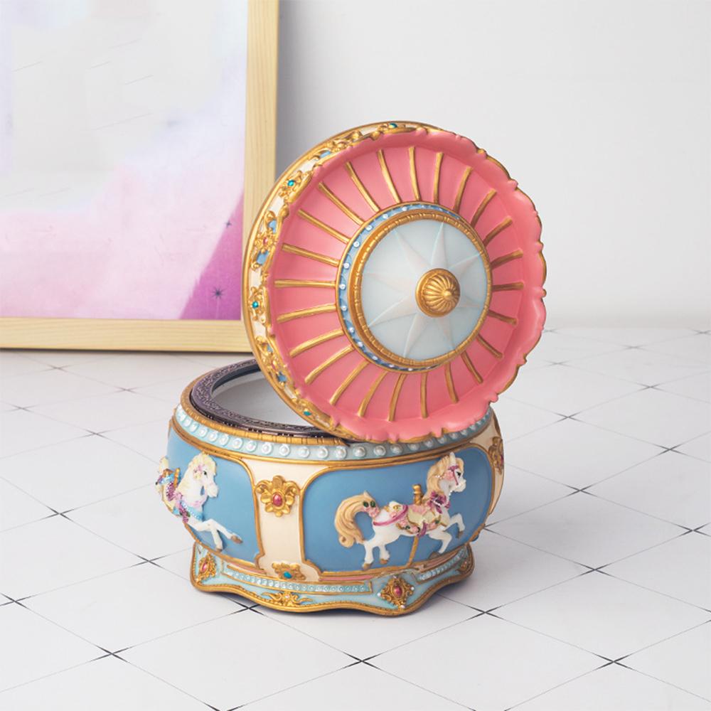 Светящаяся музыкальная шкатулка-карусель с красочной световой каруселью, заводной музыкальной вращающейся лошадью