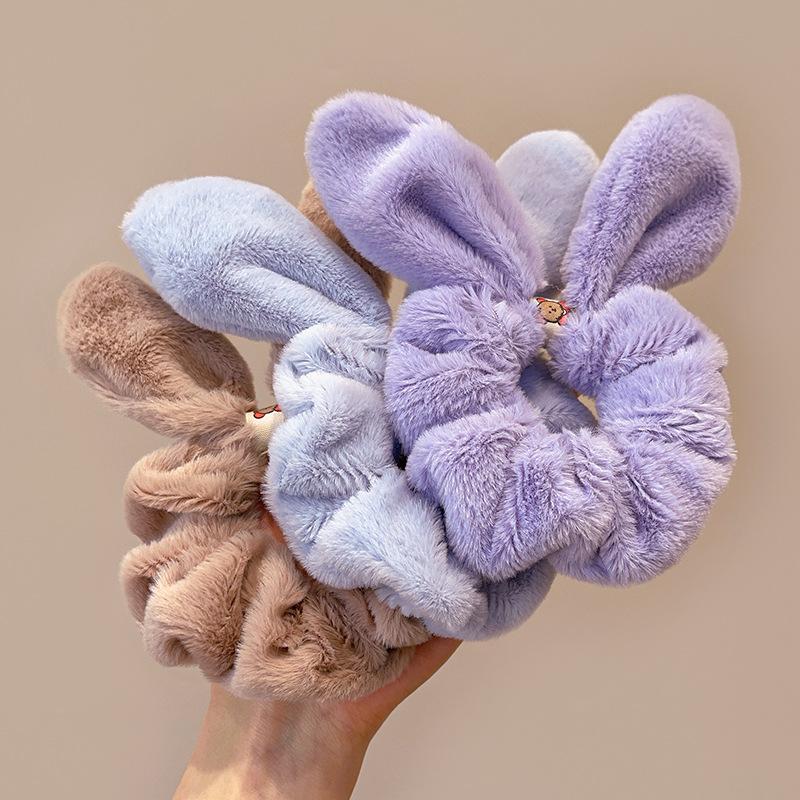 Осенне-зимняя плюшевая повязка для волос с ушками кролика, пушистая поросенок, толстое кишечное кольцо, повязка на голову с хвостиком, резинка, аксессуары для волос