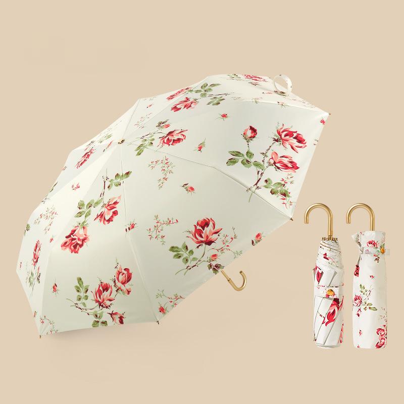 Трехкратный золотой крючок с изогнутой ручкой, солнцезащитный козырек, анти-ультрафиолетовый складной зонт от солнца, простой цвет, солнечный зонт в стиле ретро