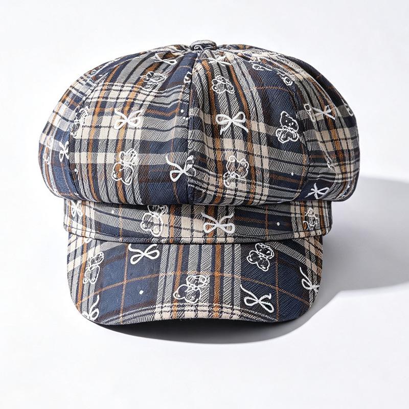Women S Plaid Sweet Cute Versatile Octagonal Hat For Autumn Winter