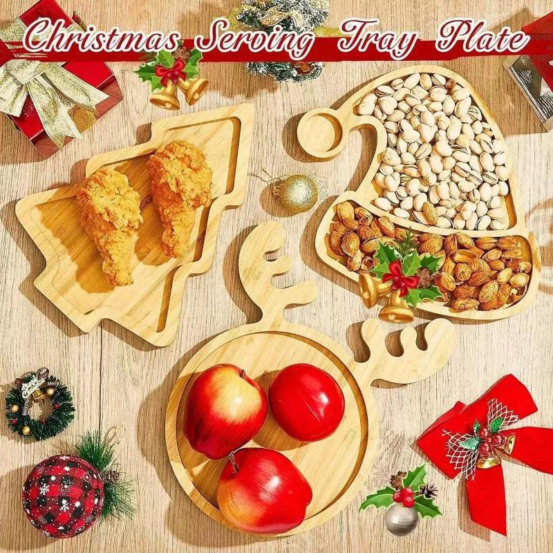 Santa Tree Shape Sushi Plate Tree Appetizer Platter Wooden Christmas Tray for Food Desserts Snacks Sushi Gifts for Household