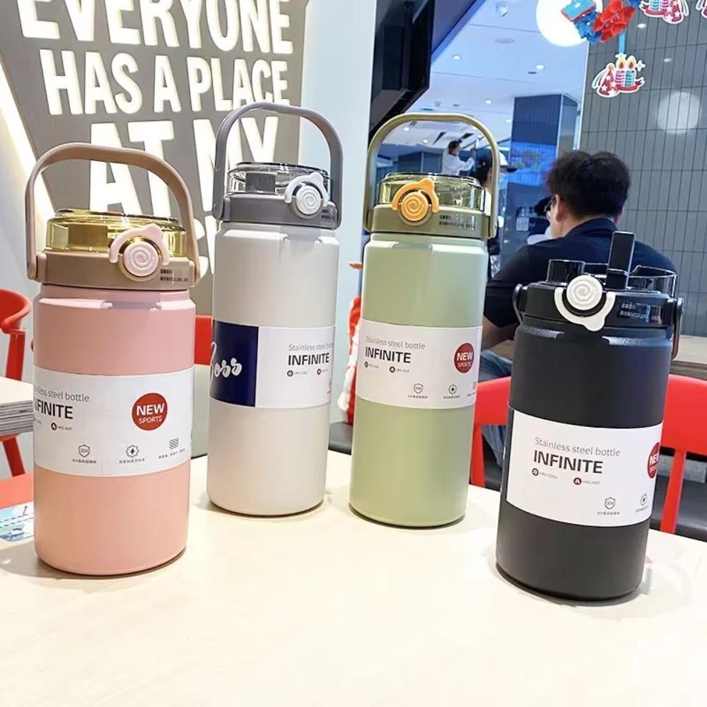 1L/1.2L Thermos Cup Stainless Steel Vacuum Flask Household Straw Thermal Bottle Soprt