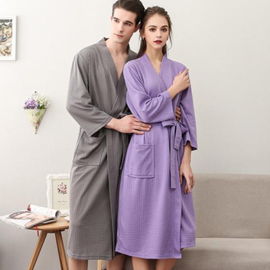 Newly Designed Spring and Autumn Home Wear Nightgown Waffle Bathrobe Quick-drying Couple Pajamas