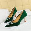Fashion Shallow Mouth Pointed Crystal Buckle Slim High Heel Single Shoes Women's Suede Spring Fashion Elegant Wedding Dress Shoes