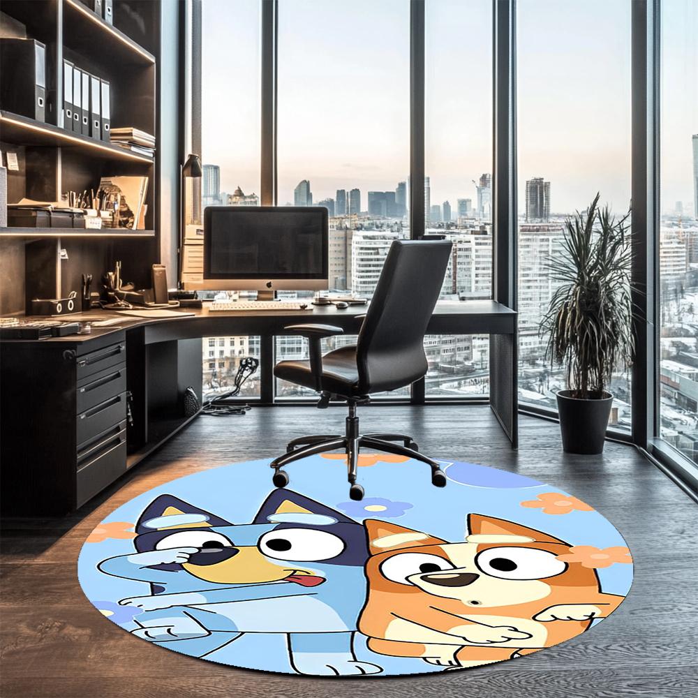 Bluey Printed Round Rug Carpet Chair Rug Area Rug Entryway Doormats,for Office Chair Living Room Bedroom Kitchen Room.