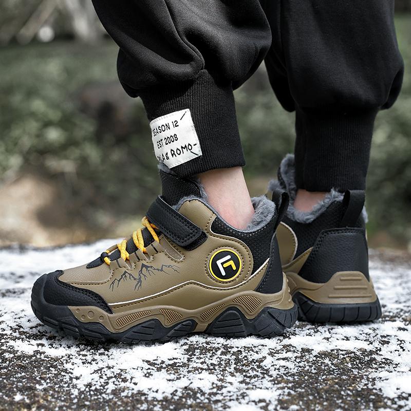 Детские теплые высокие хлопковые ботинки для активного отдыха на открытом воздухе, зимние ботинки, походная обувь, модные спортивные хлопковые ботинки 30-40