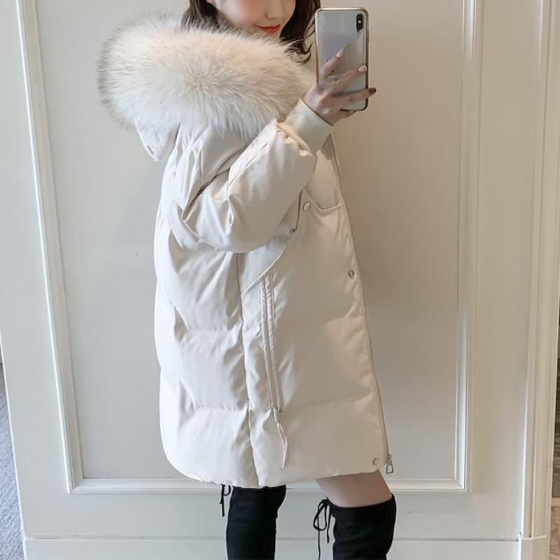 Женская зимняя куртка средней длины Y2k New Bread Jacket Корейская версия Свободная толстая зимняя куртка с большим меховым воротником Женская распродажа