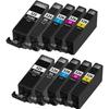 Compatible Ink Cartridges for Canon PGI-525 CLI-526 - Pack of 10