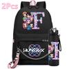 2Pcs/set 26 English Letter K-pop Printed Backpack with 750Ml Water Bottler for Teenager Girl Boy Bookbag Kid Gift Large Capacity waterproof Travel Bag