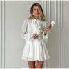 White Elegant Ruffled Mini Dress for Women Patchwork High Waist Long Sleeve See-Through Party Dress