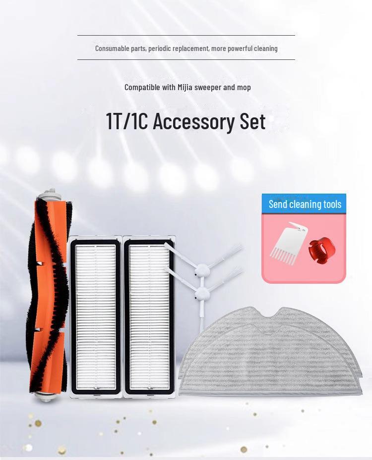 Xiaomi Robot Vacuum Cleaner Accessories: Main Brush, Mop Cloth, Dust Box, Filter, Water Tank.