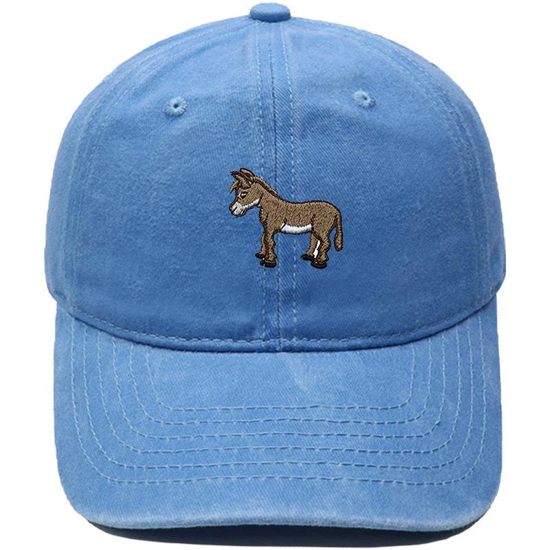 Cute little donkey embroidered baseball cap animal washed retro dad hat men's and women's casual outdoor sun hat