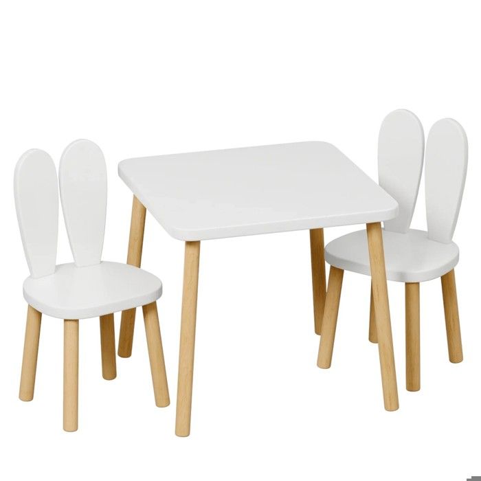 Ensemble Table Enfant GINGER HOME BUNNY avec 2 Chaises – Bois Blanc, Design Lapin, Apprentissage et Jeu – dès 3 ans