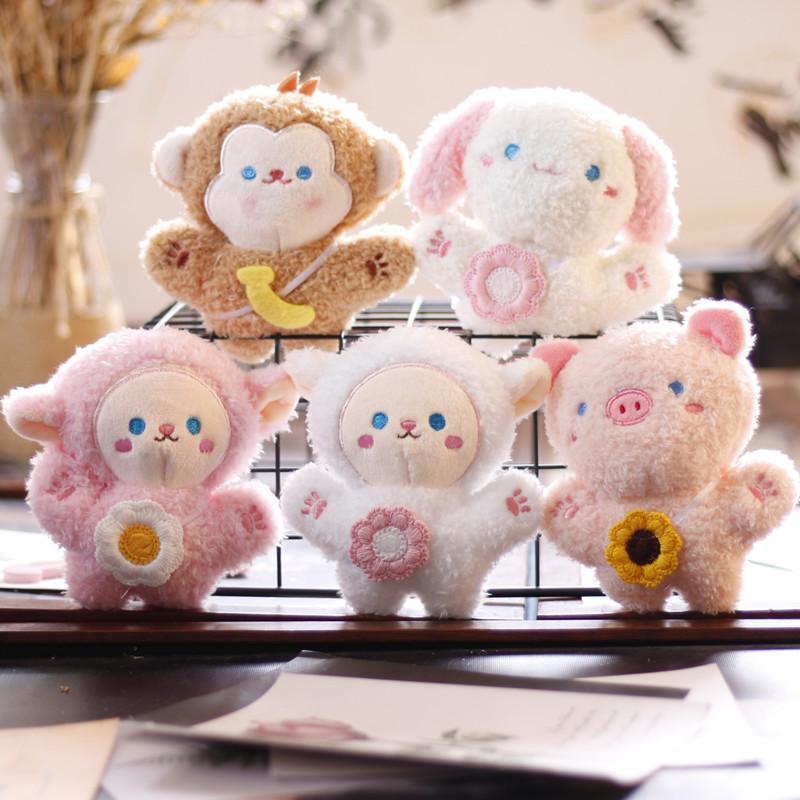 Cute Plush Animal Keychain Fluffy Sheep Pig Dog Monkey Rabbit Soft Bag Charm