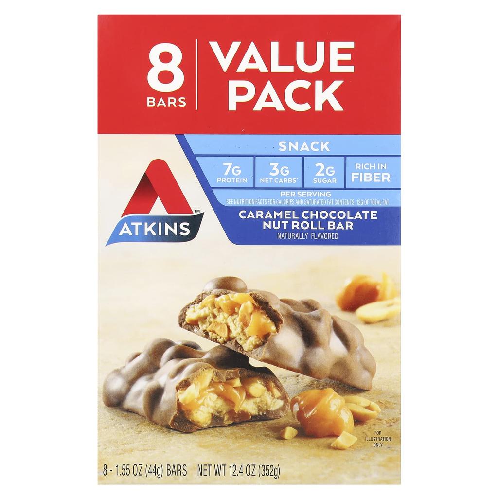Atkins Snacks, Caramel Chocolate Nut Roll Bars, 8 Bars, 1.55 Oz (44 G) Each