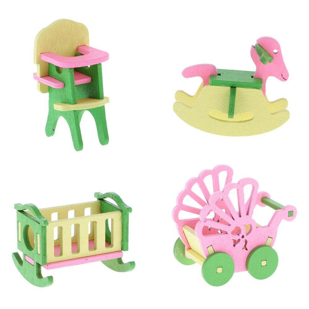 Mini Simulated Toys Nursery Dining Chair Cradle Cot Dolls House Furniture Miniatures Dollhouse