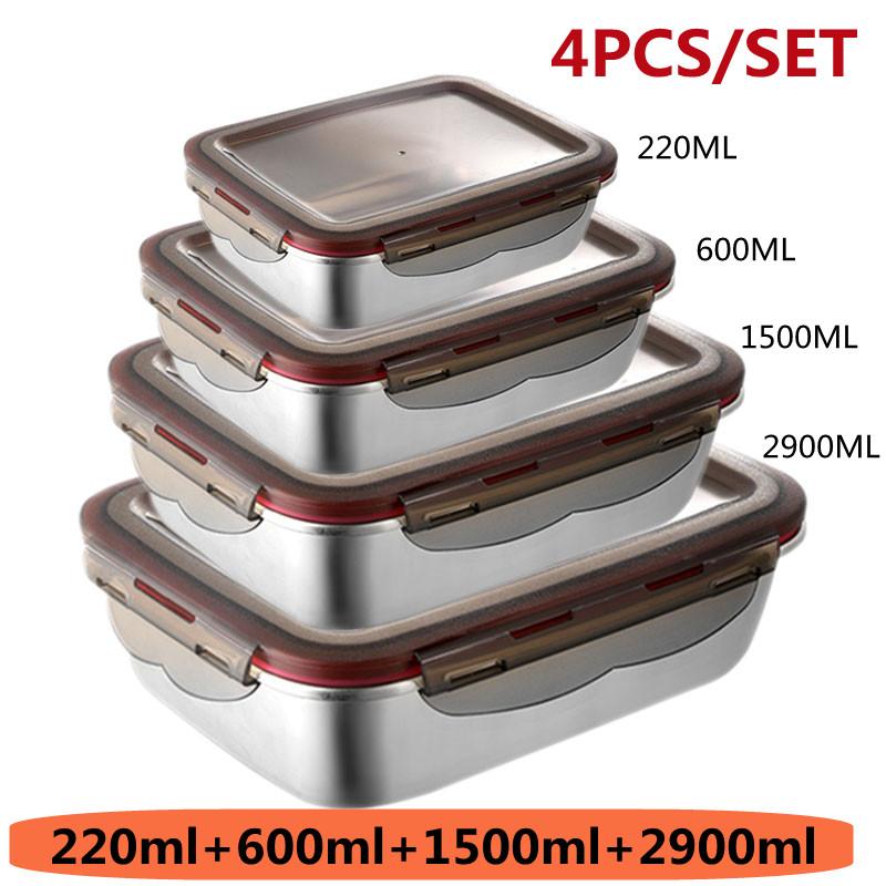304 Stainless Steel Lunch Box Sealed Food Bento Box Refrigerator Square Microwave Heating Preservation Box Picnic Storage Box