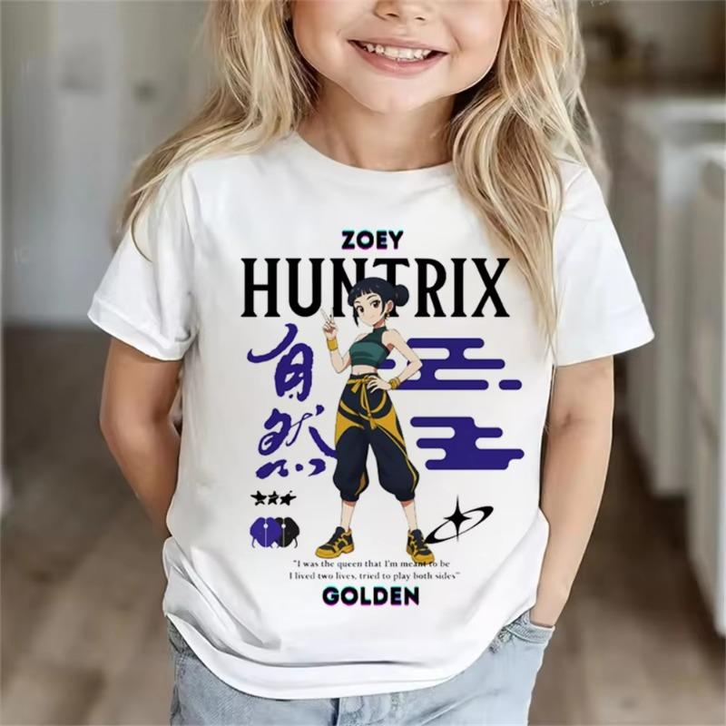 KPop Demon Hunters Принтованные Футболки Принт Круглый Вырез Девочка Мальчик Мягкие Летние Модные Удобные Футболки с Коротким Рукавом