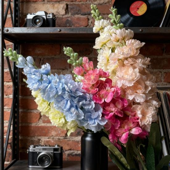 Faux Larkspur Pick Realistic Artificial Larkspur Blooms with Leaves Fake Larkspur Sprig for Home