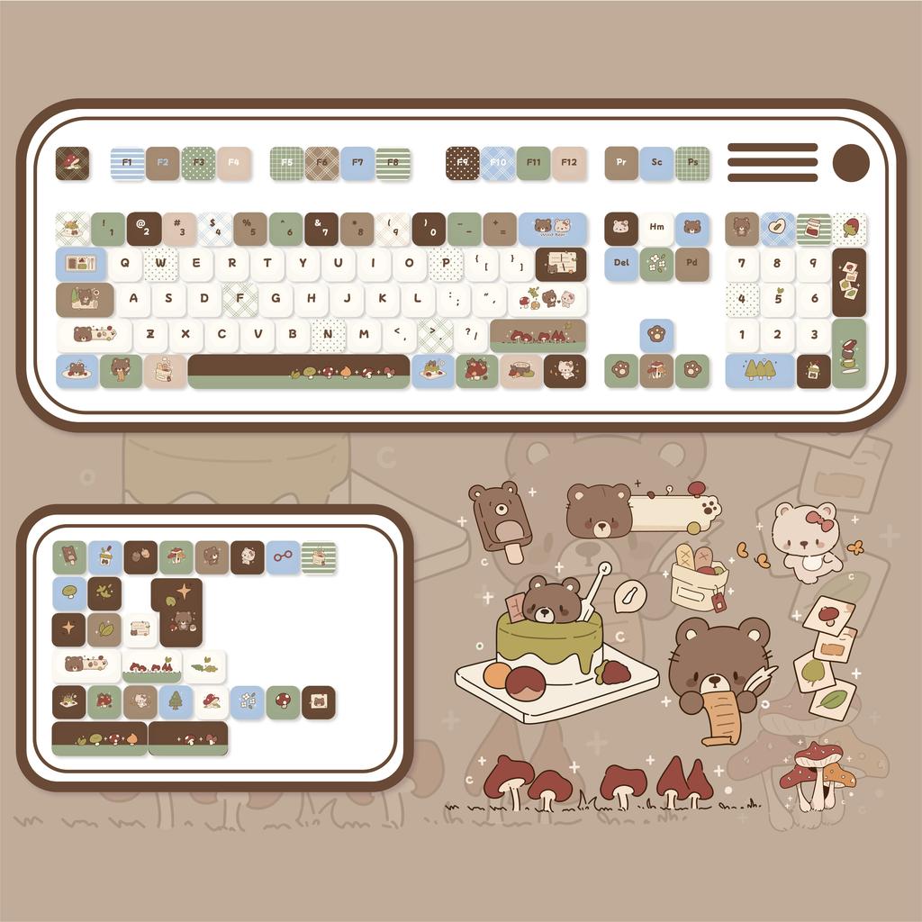 MAIMOOO Keycaps Russian Korean Forest Bear Cute Brown Moa Cherry Pbt Thermal Sublimation For Magnetic Switch Keyboard Keycap