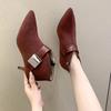 Зимние новые женские туфли на шпильках с острым носком короткие сапоги осенние корейские ботильоны популярные для женщин