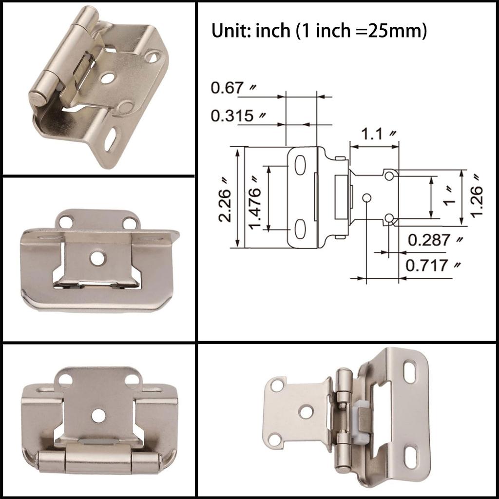 Pack of 2 Antique Steel Cabinet Hinges for Kitchen Door Partial Wrap Closing 1/2Inch Overlays Half Hide Designs