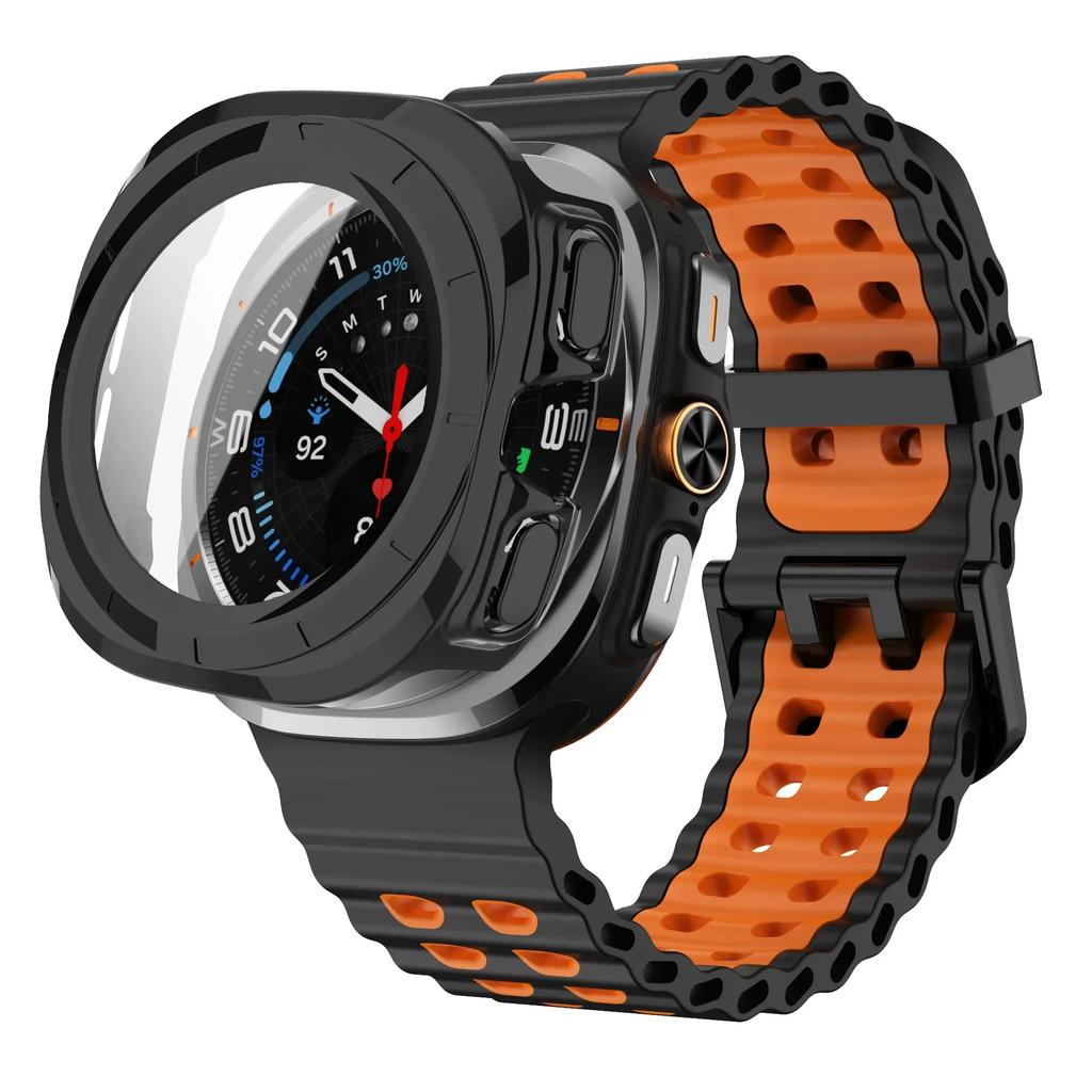 Чехол+Ремешок для Samsung Galaxy Watch 7 Ultra 47 мм Спортивный Силиконовый Ремешок Браслет Пластиковый Чехол Защитная Крышка для Galaxy Watch 7 Ultra