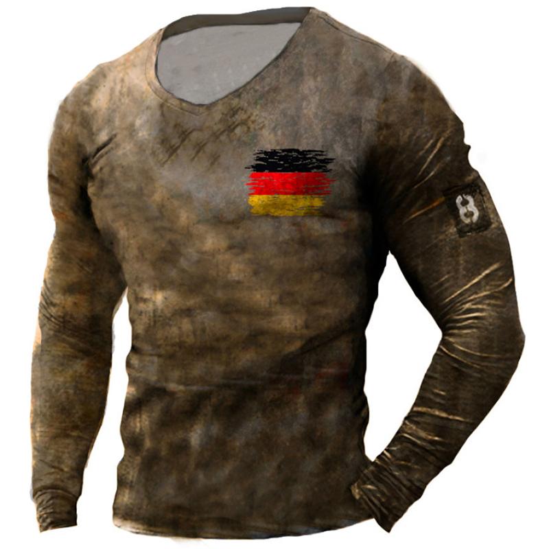 Винтажная мужская футболка с принтом немецкого флага, весенне-осенний уличный боевой свободный мужской топ с длинными рукавами
