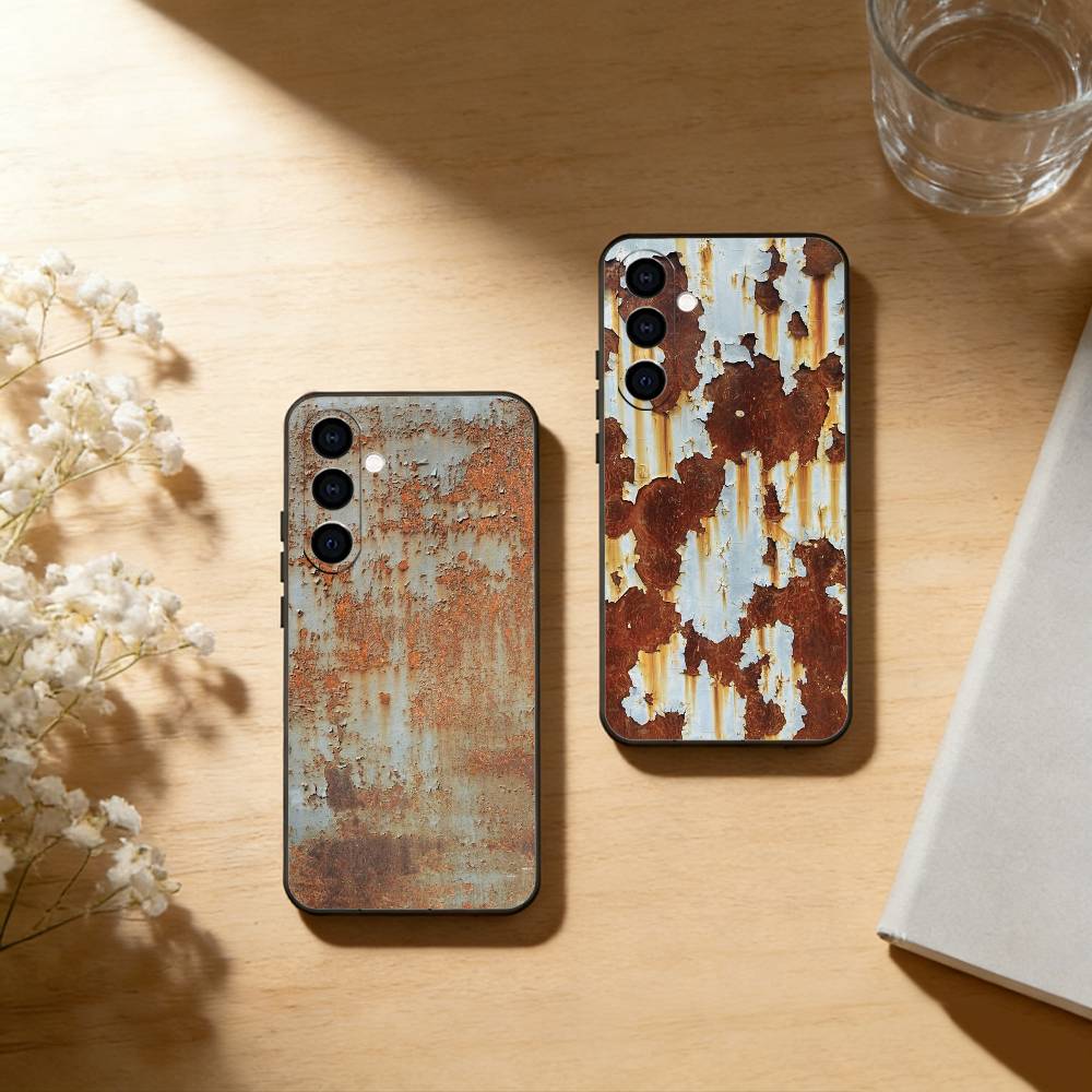 Retro Rust Design Phone Case Black Silicone Soft For Samsung Galaxy A73,A72,A71,A70,A53,A52,A51