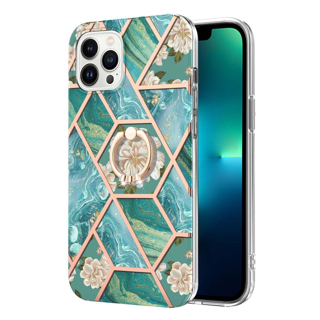 Кольцо-скоба Golden Border Grid Marble Flower IMD Ультратонкий чехол для телефона iPhone 12 12ProMax 11ProMax XSMax XR XS iPhone 7 8 SE iPhone 13 14 15