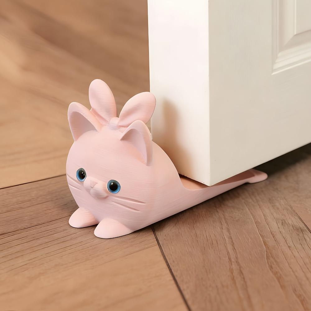 Door Stopper, 3D Printed, Pink Cat Design, with Three-dimensional Bunny Ear Structure, Prevents Door Panels from Colliding
