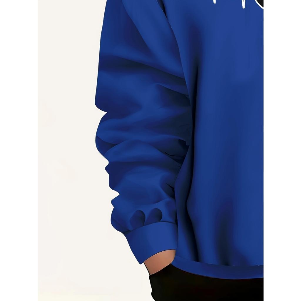 Boys' Football Heart Rate Pattern Hoodie - Royal Blue Hoodie, Sporty Spring and Autumn Casual Outfit