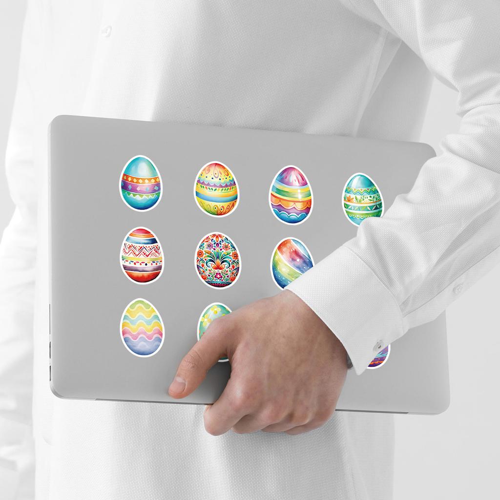 50 наклеек-граффити с пасхальными яйцами для мобильных телефонов и компьютеров, водонепроницаемые декоративные наклейки, креативные пасхальные канцелярские наклейки