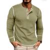 Men's Long Sleeve Shirt Men's Round Neck Button T-Shirt Color Block Top