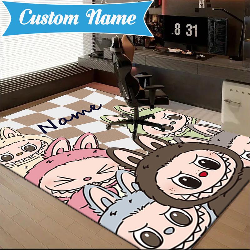 Custom Name Pink Labubu Cute Theme Rug Game Carpet, Floor Mat for Bedroom Living Room Entryway Rug, Home Decor Idea Gift for Christmas birthday