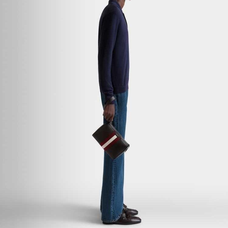 Bally Color Block Letter Logo Leather Clutch Men clutch Ebony Red White 6310596