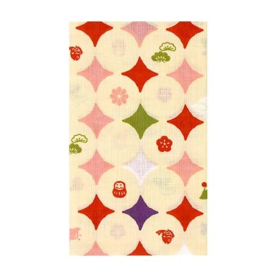 Hamamonyo Tenugui Towel - Auspicious Patterns: Diamond, Daruma, Chidori, Sea Bream - 100% Cotton